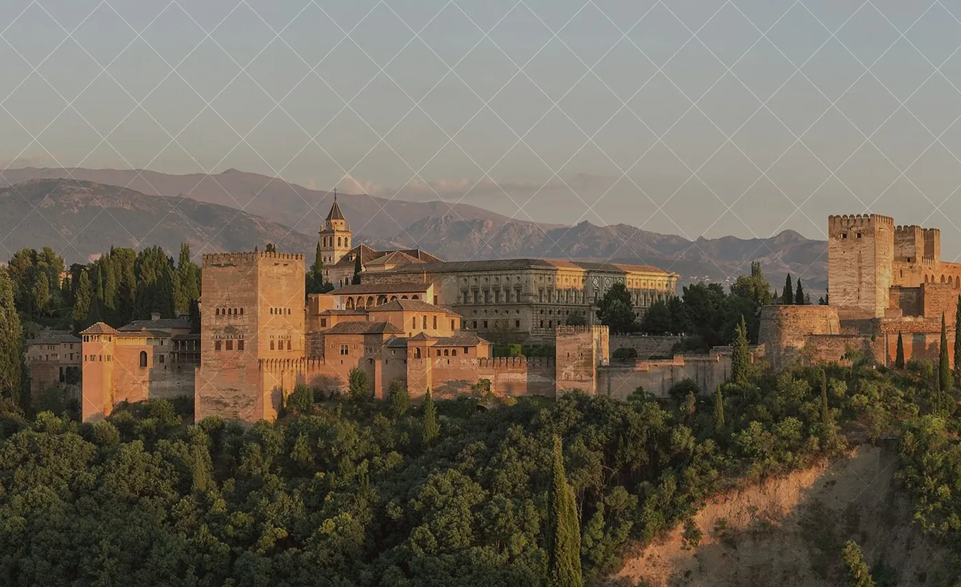 The Alhambra above Granada at golden hour