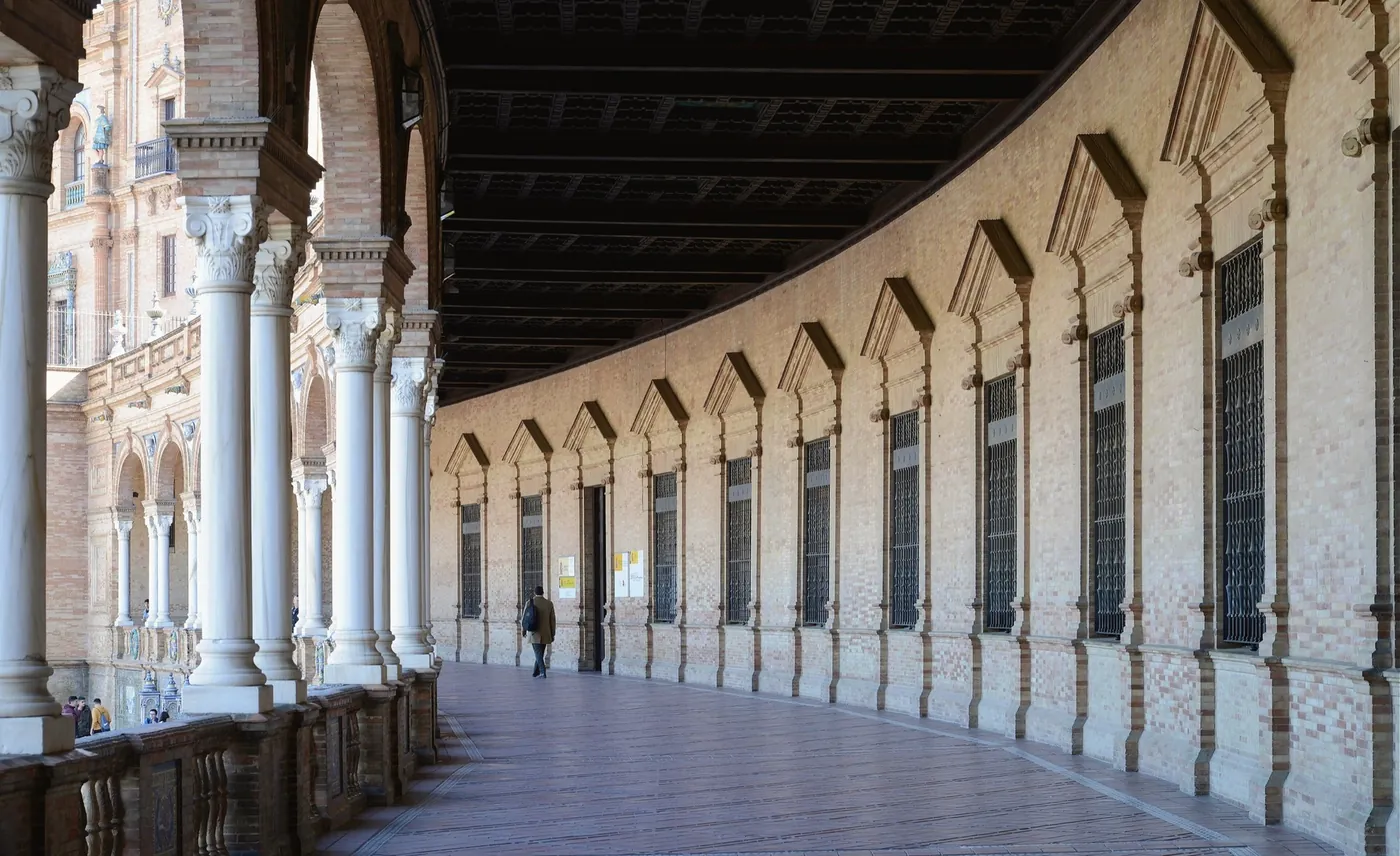 The arched gallery of Plaza de España, Seville